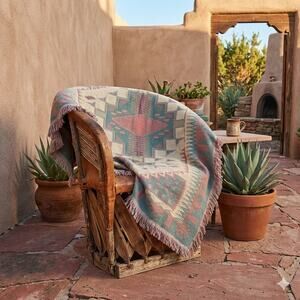 Vtg Goodwin Weavers Throw Reversible Cotton Boho Southwest Aztec Tribal 48x58